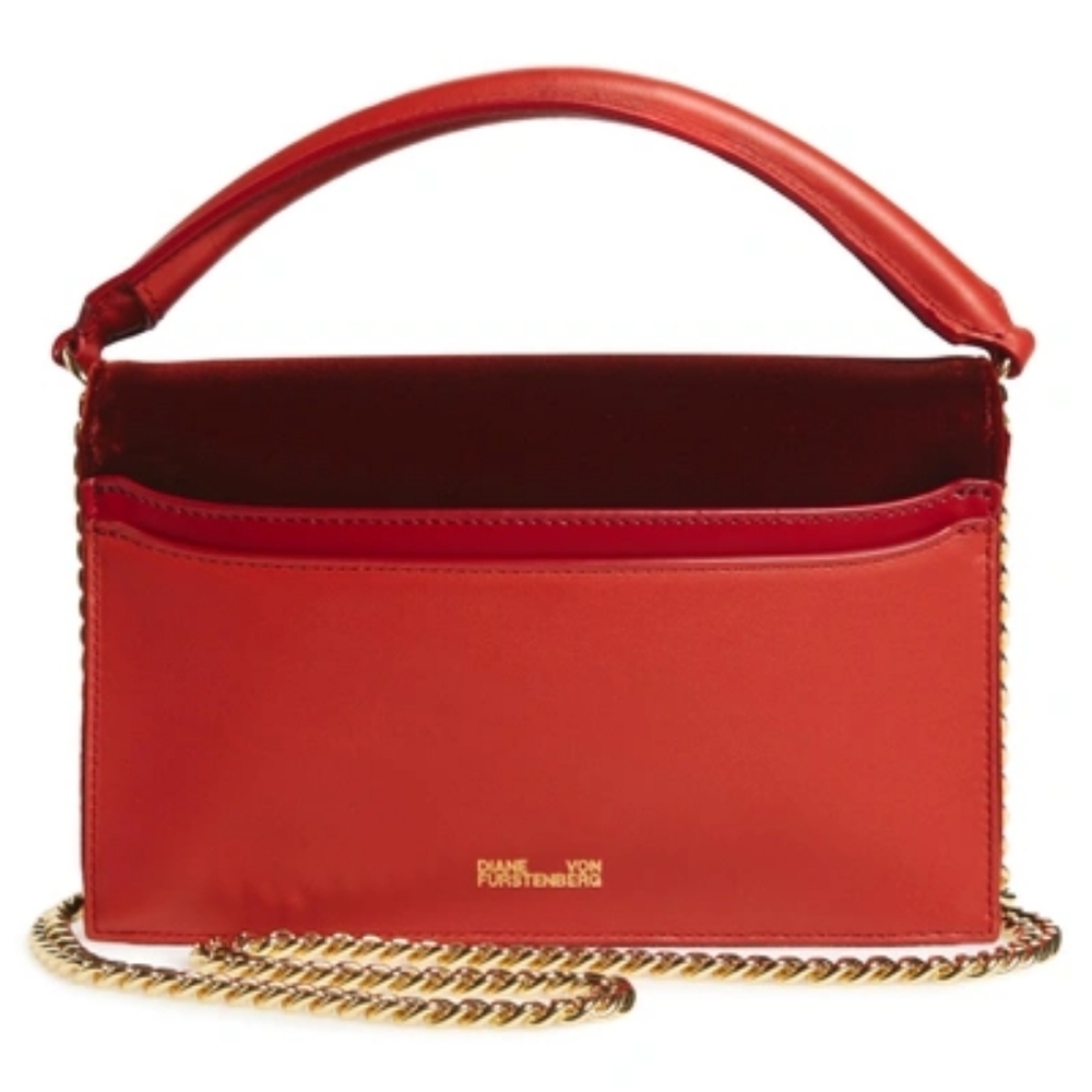 DVF Soiree Red Velvet Leather Top Handle Crossbody Shoulder Bag, NWOT - Picture 1 of 13